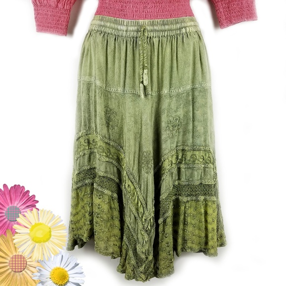 Dresses & Skirts - INDIAN BOHO GYPSY SKIRT MACRAME  EMBROIDERY GREEN